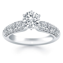 14k White Gold Triple Row Pave Diamond Engagement Ring, size 4