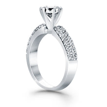 14k White Gold Triple Row Pave Diamond Engagement Ring, size 7.5