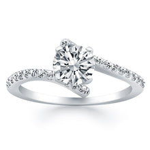 14k White Gold Open Shank Bypass Diamond Engagement Ring, size 8