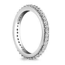 14k White Gold Pave Set Round Cut Diamond Eternity Ring with Milgrained Edging, size 5
