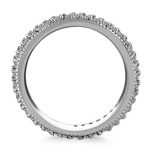14k White Gold Pave Set Round Cut Diamond Eternity Ring with Milgrained Edging, size 5