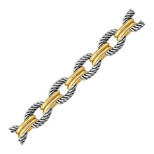 18k Yellow Gold and Sterling Silver Dual Polished and Cable Style Chain Bracelet, size 7.5''