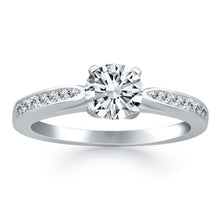 14k White Gold Cathedral Engagement Ring with Pave Diamonds, size 5.5