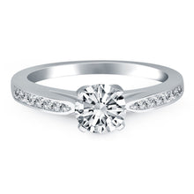 14k White Gold Cathedral Engagement Ring with Pave Diamonds, size 6