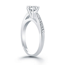 14k White Gold Cathedral Engagement Ring with Pave Diamonds, size 9