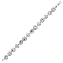 14k White Gold Antique Vintage Look Filigree Round Diamond Cut Link Bracelet, size 7.25''