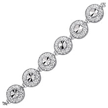 14k White Gold Antique Vintage Look Filigree Round Diamond Cut Link Bracelet, size 7.25''