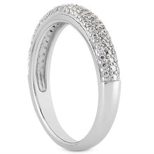 14k White Gold Triple Multi-Row Micro- Pave Diamond Wedding Ring Band, size 4