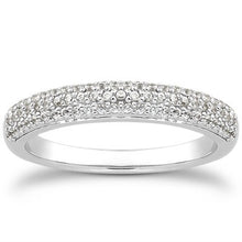 14k White Gold Triple Multi-Row Micro- Pave Diamond Wedding Ring Band, size 8.5