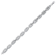 14k White Gold Antique Vintage Look Filigree Rectangular Link Bracelet, size 7.25''