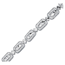 14k White Gold Antique Vintage Look Filigree Rectangular Link Bracelet, size 7.25''