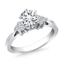 14k White Gold Cathedral Engagement Ring with Side Diamond Clusters, size 7.5