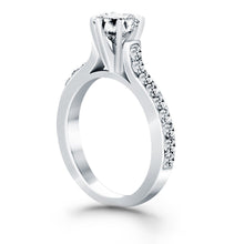 14k White Gold Curved Shank Engagement Ring with Pave Diamonds, size 6