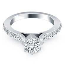 14k White Gold Curved Shank Engagement Ring with Pave Diamonds, size 9