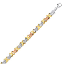 14k Yellow and Rose Gold and Sterling Silver Diamond Cut Heart Chain Bracelet, size 7.25''