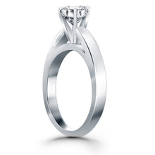 14k White Gold Classic Wide Band Cathedral Solitaire Engagement Ring, size 6.5
