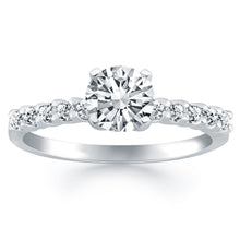 14k White Gold Shared Prong Diamond Band Accent Engagement Ring, size 5