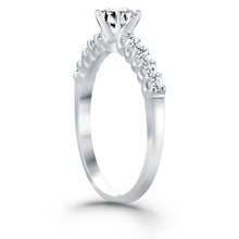 14k White Gold Shared Prong Diamond Band Accent Engagement Ring, size 5