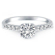 14k White Gold Shared Prong Diamond Band Accent Engagement Ring, size 6