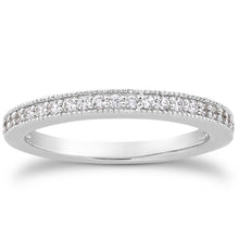 14k White Gold Pave Diamond Milgrain Wedding Ring Band Set 1/2 Around, size 6