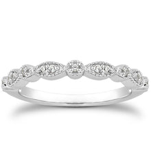 14k White Gold Vintage Look Fancy Pave Diamond Milgrain Wedding Ring Band, size 4