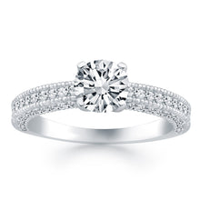 14k White Gold Diamond Micropave Milgrain Engagement Ring, size 4.5