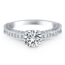 14k White Gold Diamond Micropave Milgrain Engagement Ring, size 8