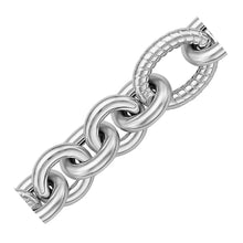 Sterling Silver Oval Cable Style Stationed Chain Bracelet, size 8.5''