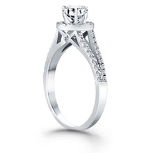 14k White Gold Diamond Halo Split Shank Engagement Ring, size 5