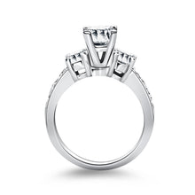 14k White Gold Three Stone Engagement Ring with Diamond Band, size 6