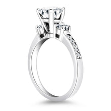 14k White Gold Three Stone Engagement Ring with Diamond Band, size 9