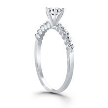 14k White Gold Diamond Engagement Ring with Shared Prong Diamond Accents, size 7.5