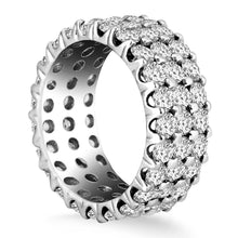 14k White Gold Triple Band Round Diamond Eternity Ring, size 8