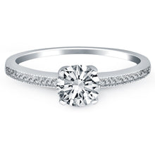 14k White Gold Classic Diamond Pave Solitaire Engagement Ring, size 4.5