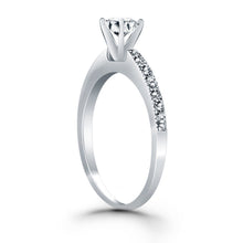 14k White Gold Classic Diamond Pave Solitaire Engagement Ring, size 8