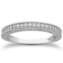 14k White Gold Fancy Pave Diamond Milgrain Textured Wedding Ring Band, size 5.5