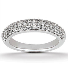 14k White Gold Triple Multi-Row Micro- Pave Diamond Wedding Ring Band, size 5.5