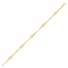 14k Yellow Gold Anklet with Fancy Diamond Shape Filigree Stations, size 10''