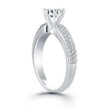 14k White Gold Triple Row Pave Diamond Engagement Ring, size 7.5
