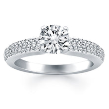14k White Gold Triple Row Pave Diamond Engagement Ring, size 7