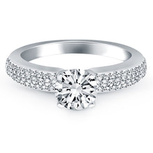 14k White Gold Triple Row Pave Diamond Engagement Ring, size 8.5